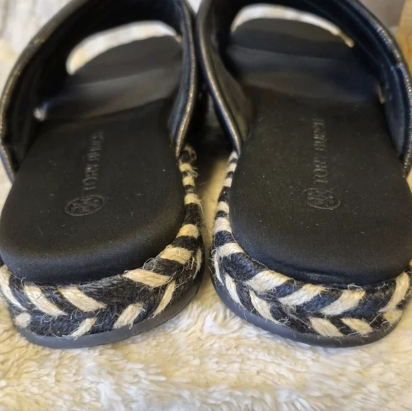 Tory Burch CrissCross Leather Espadrille Slide Sandals Black Size 8 EUC - Picture 12 of 15